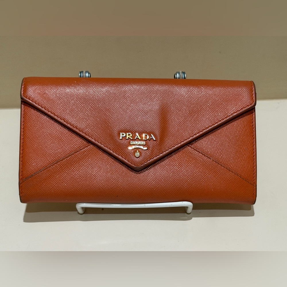 Prada Saffiano Orange Envelope Wallet